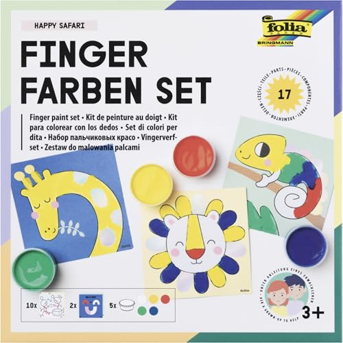 folia 48210 - Fingerfarben Set Happy Safari, Kreativset mit 5 x 30 ml leuchtender Fingerfarbe, 10 Malvorlagen mit Tiermotiven und 2 Mischvorlagen, inkl. Anleitung folia 48210 - Fingerfarben Set Happy Safari, Kreativset mit 5 x 30 ml leuchtender Fingerfarbe, 10 Malvorlagen mit Tiermotiven und 2 Mischvorlagen, inkl. Anleitung von folia