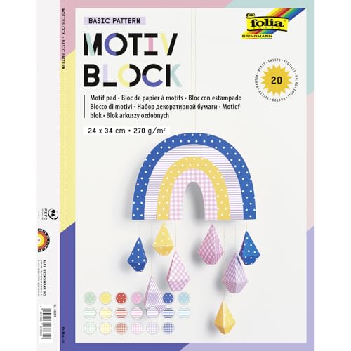 folia 48249 - Motivblock Basics Intensiv, 270 g/qm, ca. 24 x 34 cm, 20 Blatt sortiert in verschiedenen Motiven - zum Basteln und kreativen Gestalten von Karten, Fensterbildern und für Scrapbooking von folia