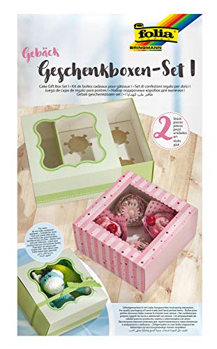 folia 48401 - Gebäck - Geschenkschachtel - Set I für 2 Boxen, lebensmittelechte Pappboxen je 20 x 20 x 10 cm, mit Sichtfenster und Einlage, ideal zum Verschenken von Muffins und Cupcakes von folia