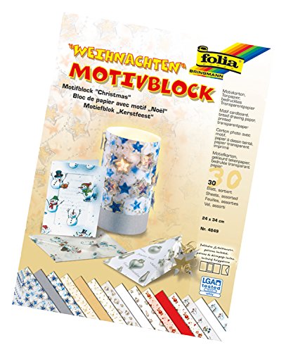 folia 4849 - Motivblock Weihnachten I,24 x 34 cm, 30 Blatt, sortiert, 10 x Motivkarton, 10 x bedrucktes Transparentpapier, 10 x Tonpapier, für vielfältige Bastelarbeiten folia 4849 - Motivblock Weihnachten I,24 x 34 cm, 30 Blatt, sortiert, 10 x Motivkarton, 10 x bedrucktes Transparentpapier, 10 x Tonpapier, für vielfältige Bastelarbeiten von folia