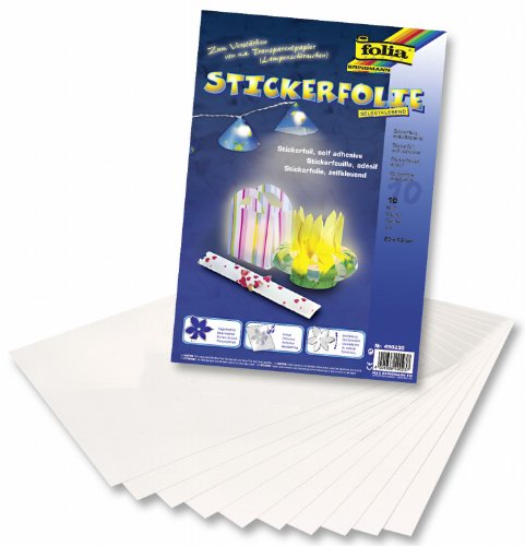 folia 490230 - Stickerfolie, selbstklebend, farblos, ca. 23 x 33 cm, 10 Bogen - ideal als Schutz, Verstärkung oder Trägermaterial von folia