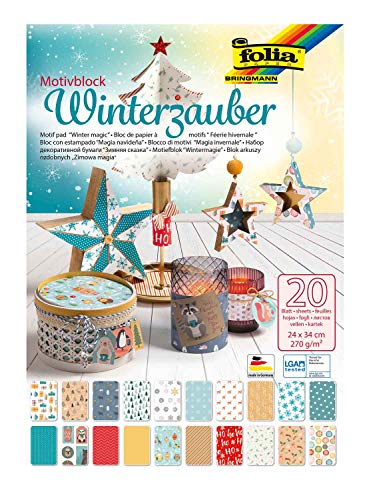 folia 49049 - Motivblock Winterzauber, 270 g/qm, ca. 24 x 34 cm, 20 Blatt sortiert in 20 verschiedenen Motiven - zum Basteln und kreativen Gestalten von Karten, Fensterbildern und für Scrapbooking folia 49049 - Motivblock Winterzauber, 270 g/qm, ca. 24 x 34 cm, 20 Blatt sortiert in 20 verschiedenen Motiven - zum Basteln und kreativen Gestalten von Karten, Fensterbildern und für Scrapbooking von folia