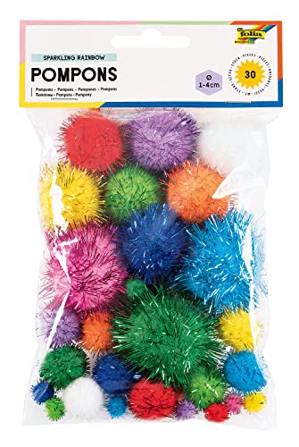 folia 50311 - Pompons "Sparkling Rainbow", 30 flauschige Bällchen sortiert in verschiedenen Größen und Farben, ideal für farbenfrohe Bastelarbeiten folia 50311 - Pompons "Sparkling Rainbow", 30 flauschige Bällchen sortiert in verschiedenen Größen und Farben, ideal für farbenfrohe Bastelarbeiten von folia