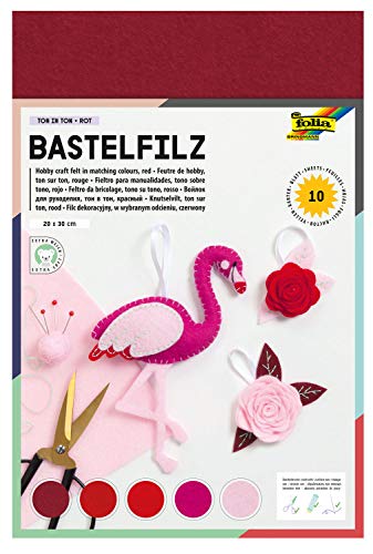folia 520492 - Bastelfilz Ton in Ton, 20 x 30 cm, 10 Blatt sortiert in Rottönen - ideal für vielfältige Bastelarbeiten folia 520492 - Bastelfilz Ton in Ton, 20 x 30 cm, 10 Blatt sortiert in Rottönen - ideal für vielfältige Bastelarbeiten von folia