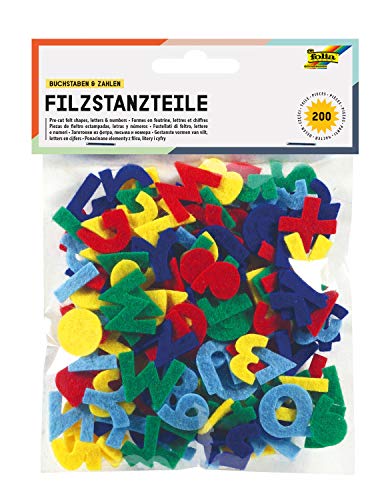 folia 5251 - Filzstanzteile Buchstaben und Zahlen, ca. 2,5 cm hoch, 200 Stück, farbig sortiert - ideal zum Verzieren geeignet von folia