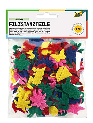 folia 5252 - Filzstanzteile Ganzjahresmotive, ca. 2,5 cm hoch, 170 Stück, farbig sortiert - ideal zum Verzieren geeignet von folia