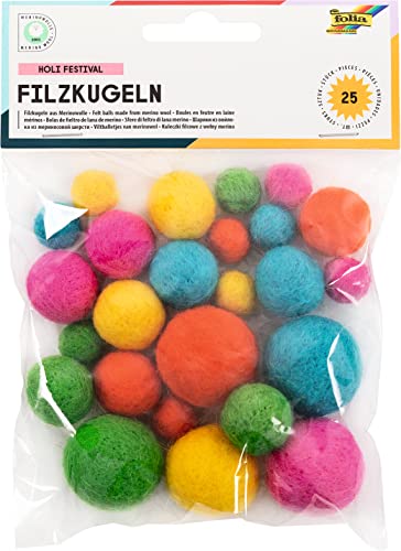 folia 5281 - Filzkugeln Holi Festival, 25 Kugeln aus 100 % Merinowolle, sortiert in 5 verschiedenen Farben und 3 Größen, ideal für Mobiles, Girlanden, uvm. folia 5281 - Filzkugeln Holi Festival, 25 Kugeln aus 100 % Merinowolle, sortiert in 5 verschiedenen Farben und 3 Größen, ideal für Mobiles, Girlanden, uvm. von folia