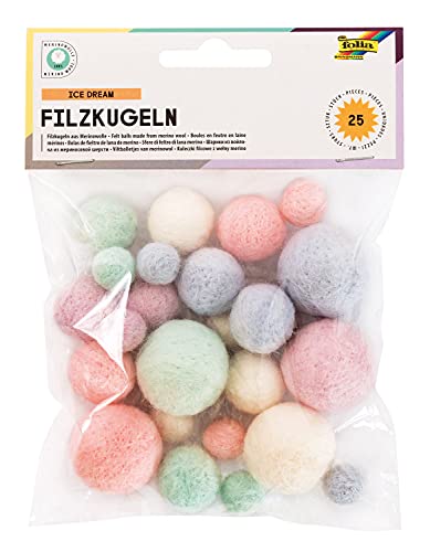 folia 5282 - Filzkugeln Ice Dream, 25 Kugeln aus 100 % Merinowolle, sortiert in 5 verschiedenen Farben und 3 Größen, ideal für Mobiles, Girlanden, uvm. folia 5282 - Filzkugeln Ice Dream, 25 Kugeln aus 100 % Merinowolle, sortiert in 5 verschiedenen Farben und 3 Größen, ideal für Mobiles, Girlanden, uvm. von folia