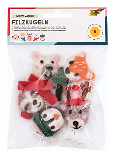 folia 5290 - Filzkugeln "Winter Animals", 5 niedliche Tier-Figuren aus Filz-Wolle zum Aufhängen als weihnachtliche Dekoration, je ca. 3,5 cm groß folia 5290 - Filzkugeln "Winter Animals", 5 niedliche Tier-Figuren aus Filz-Wolle zum Aufhängen als weihnachtliche Dekoration, je ca. 3,5 cm groß von folia