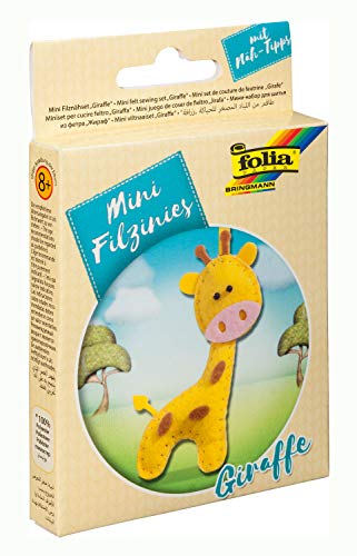 folia 52904 - Filz Nähset für Kinder-Mini Filzinie, Anhänger Giraffe, 13 teilig - Filznähset zur Herstellung eines selbstgenähten Anhängers von folia