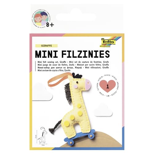 folia 52904 - Filz Nähset für Kinder-Mini Filzinie, Anhänger Giraffe, 13 teilig - Filznähset zur Herstellung eines selbstgenähten Anhängers von folia