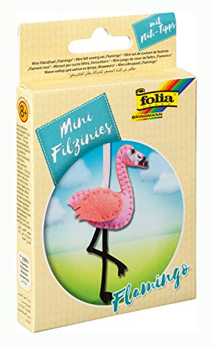 folia 52909 - Filz Nähset für Kinder-Mini Filzinie, Anhänger Flamingo, 11 teilig - Filznähset zur Herstellung eines selbstgenähten Anhängers von folia