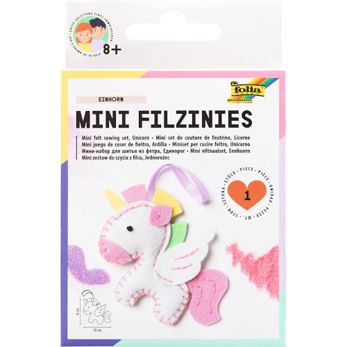 folia 52910 - Mini Filzinies Anhänger Einhorn, 15 teiliges Filz Nähset zur Herstellung eines selbstgenähten Anhängers, für Kinder ab 8 Jahren, bunt von folia