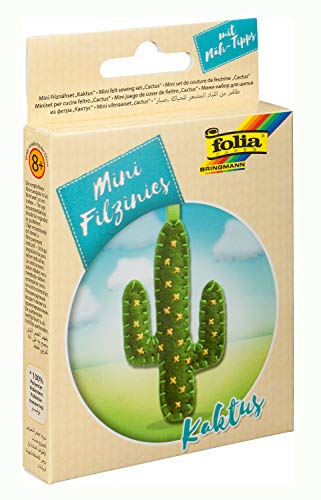 folia 52911 - Filz Nähset für Kinder-Mini Filzinie, Anhänger Kaktus, 6 teilig - Filznähset zur Herstellung eines selbstgenähten Anhängers von folia