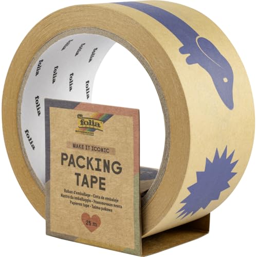 folia 55025 - Paketband MAKE IT ICONIC, 4,8 cm x 25 m, braunes Klebeband mit ikonischen Motiven in Blau, zum Verzieren und Dekorieren folia 55025 - Paketband MAKE IT ICONIC, 4,8 cm x 25 m, braunes Klebeband mit ikonischen Motiven in Blau, zum Verzieren und Dekorieren von folia
