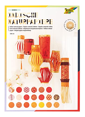 folia 550402 - Kreativblock Colours of India "Mumbai", handgemachtes Papier, 20 Blatt sortiert in verschiedenen Farben und Motiven, DIN A4 - ideal für Grußkarten, Scrapbooking und edle Bastelarbeiten von folia