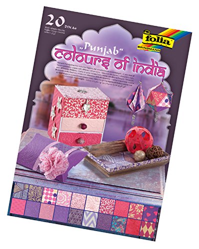 folia 550403 - Kreativblock Colours of India "Punjab", handgemachtes Papier, 20 Blatt sortiert in verschiedenen Farben und Motiven, DIN A4 - ideal für Grußkarten, Scrapbooking und edle Bastelarbeiten von folia
