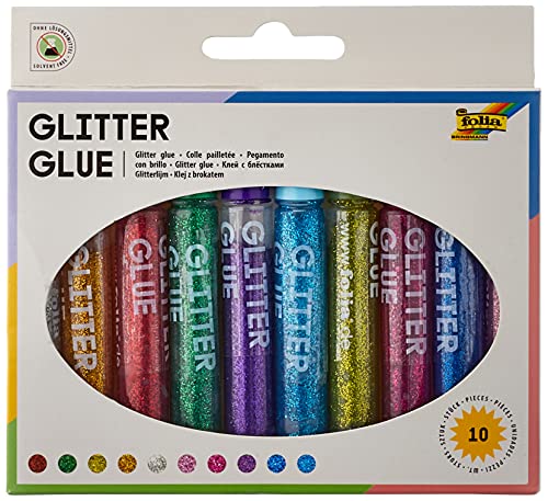 folia 574 - Glitter Glue, Klebestifte mit Glitzer, 10 Stifte sortiert in 10 Farben, je 9,5 ml - zum Bemalen und Verzieren folia 574 - Glitter Glue, Klebestifte mit Glitzer, 10 Stifte sortiert in 10 Farben, je 9,5 ml - zum Bemalen und Verzieren von folia