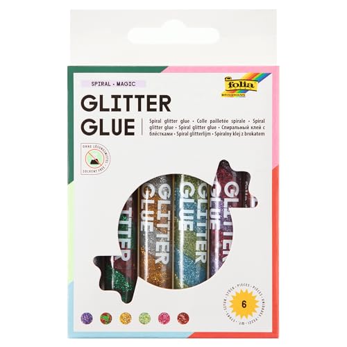 folia 575 - Glitter Glue Spiral Basic, Klebestifte mit Glitzer, 6er sortiert in 6 Farben, je 10,5 ml - zum Bemalen und Verzieren folia 575 - Glitter Glue Spiral Basic, Klebestifte mit Glitzer, 6er sortiert in 6 Farben, je 10,5 ml - zum Bemalen und Verzieren von folia