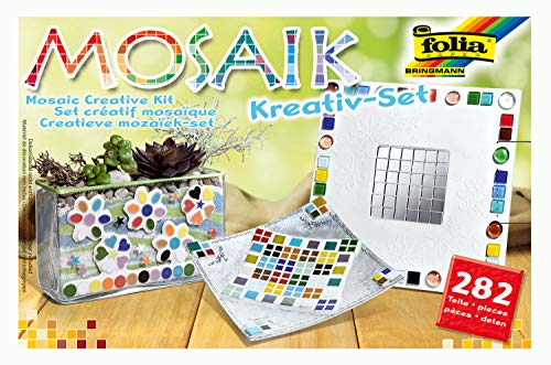 folia 575720 - Mosaik Kreativ Set, 282 Teile, mit Bastelanleitung für 3 verschiedene Objekte von folia
