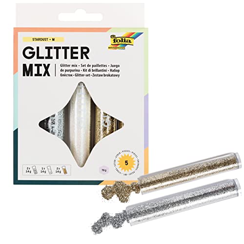 folia 57801 - Glitter Set mit 5 Röhrchen à 14 Gramm Glitterpulver - ideal zum Verzieren und Bestreuen ihrer Bastelarbeiten von folia