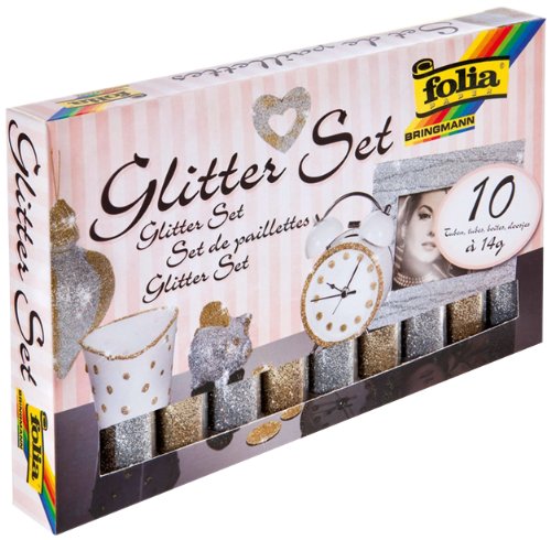 folia 57806 - Glitter Set mit 10 Röhrchen à 14 Gramm Glitterpulver Silber & Gold - ideal zum Verzieren und Bestreuen ihrer Bastelarbeiten von folia