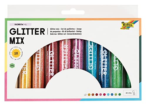 folia 57807 - Glitter-Mix Rainbow "L" mit 10 Röhrchen à 14 Gramm Glitterpulver - ideal zum Verzieren und Bestreuen ihrer Bastelarbeiten von folia