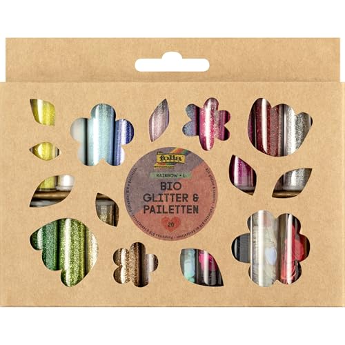 folia 5781 - Bio Glitter & Pailletten Set RAINBOW L, 20 Tuben, organischer Glitzer und Pailletten in verschiedenen Formen und Farben, zum Verzieren und Dekorieren folia 5781 - Bio Glitter & Pailletten Set RAINBOW L, 20 Tuben, organischer Glitzer und Pailletten in verschiedenen Formen und Farben, zum Verzieren und Dekorieren von folia