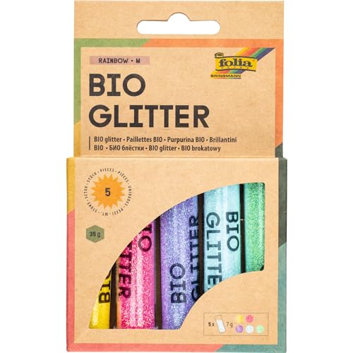 folia 57812 - Bio Glitter Mix RAINBOW M, 5 Tuben à 7g, organischer Glitzer in 5 verschiedenen Farben, zum Verzieren und Dekorieren folia 57812 - Bio Glitter Mix RAINBOW M, 5 Tuben à 7g, organischer Glitzer in 5 verschiedenen Farben, zum Verzieren und Dekorieren von folia