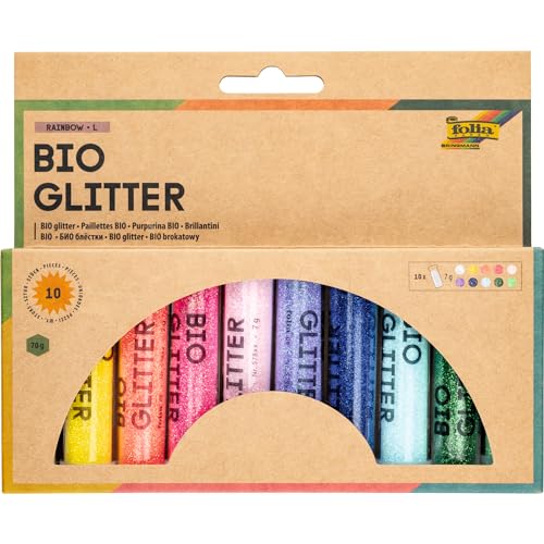 folia 57817 - Bio Glitter Mix RAINBOW L, 10 Tuben à 7g, organischer Glitzer in 10 verschiedenen Farben, zum Verzieren und Dekorieren von folia