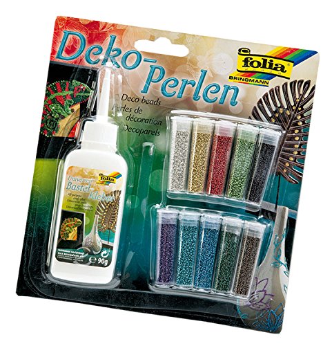 folia 599 - Dekoperlen Set, bestehend aus Bastelkleber und 10 Dosen Glaskügelchen, farbig sortiert - ideal zum Verzieren Ihrer Bastelarbeiten, Grußkarten, Scrapbooking, und vielem mehr folia 599 - Dekoperlen Set, bestehend aus Bastelkleber und 10 Dosen Glaskügelchen, farbig sortiert - ideal zum Verzieren Ihrer Bastelarbeiten, Grußkarten, Scrapbooking, und vielem mehr von folia