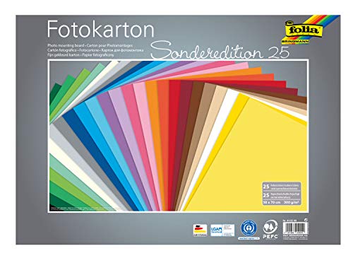 folia 61/25 99 - Fotokarton Mix 50 x 70 cm, 300 g/qm, 25 Bogen sortiert in 25 Farben - ideale Grundlage für zahlreiche Bastelideen von folia