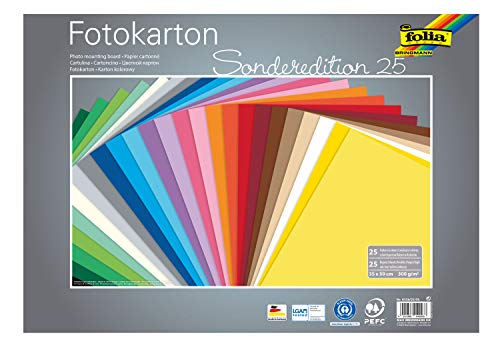 folia 6135/25 99 - Fotokarton Mix 35 x 50 cm, 300 g/qm, 25 Blatt sortiert in 25 Farben - ideale Grundlage für zahlreiche Bastelideen von folia
