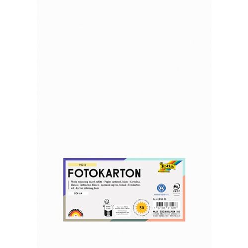 folia 614/50 00 - Fotokarton DIN A4, 300 g/qm, 50 Blatt, weiß - zum Basteln und kreativen Gestalten von Karten, Fensterbildern und für Scrapbooking von folia
