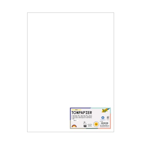 folia 6300 - Tonpapier weiß, DIN A3, 130 g/qm, 50 Blatt - zum Basteln und kreativen Gestalten von Karten, Fensterbildern und für Scrapbooking von folia