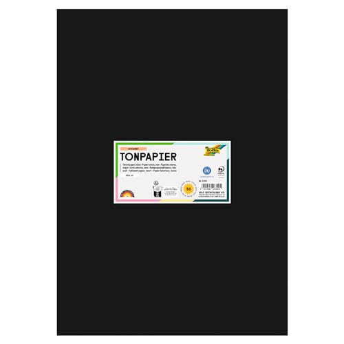 folia 6390 - Tonpapier schwarz, DIN A3, 130 g/qm, 50 Blatt - zum Basteln und kreativen Gestalten von Karten, Fensterbildern und für Scrapbooking von folia