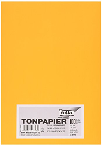folia 6416 - Tonpapier dunkelgelb, DIN A4, 130 g/qm, 100 Blatt - zum Basteln und kreativen Gestalten von Karten, Fensterbildern und für Scrapbooking von folia