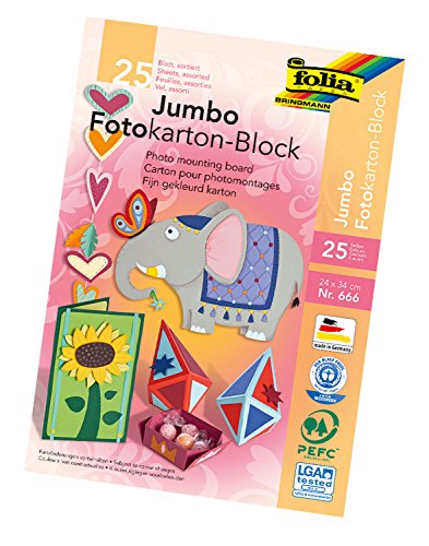folia 666 - Fotokartonblock Jumbo, ca. 24 x 34 cm, 25 Blatt, farbig sortiert - die ideale Grundlage für vielfältige Bastelideen folia 666 - Fotokartonblock Jumbo, ca. 24 x 34 cm, 25 Blatt, farbig sortiert - die ideale Grundlage für vielfältige Bastelideen von folia