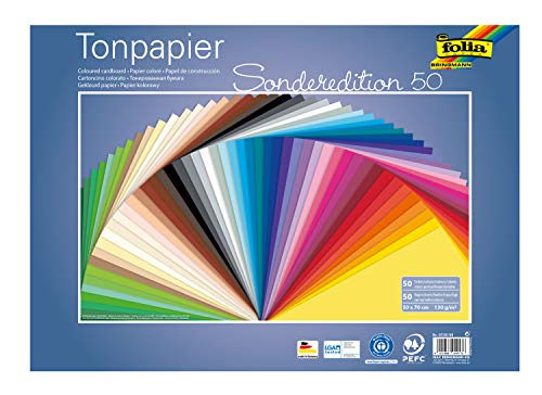 folia 67/50 99 - Tonpapier Mix, ca. 50 x 70 cm, 130 g/m², 50 Blatt sortiert in 50 Farben, zum Basteln und kreativen Gestalten von Karten, Fensterbildern und für Scrapbooking folia 67/50 99 - Tonpapier Mix, ca. 50 x 70 cm, 130 g/m², 50 Blatt sortiert in 50 Farben, zum Basteln und kreativen Gestalten von Karten, Fensterbildern und für Scrapbooking von folia