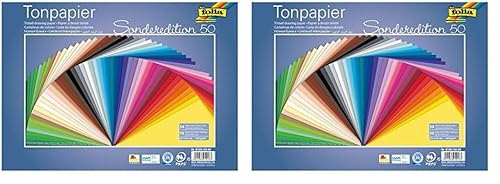 folia 6725/50 99 - Tonpapier Mix, 25 x 35 cm, 130 g/qm, 50 Blatt sortiert in 50 Farben - ideale Grundlage für vielseitige Bastelarbeiten (Packung mit 2) von folia