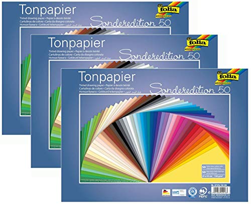 folia 6725/50 99 - Tonpapier Mix, 25 x 35 cm, 130 g/qm, 50 Blatt sortiert in 50 Farben - ideale Grundlage für vielseitige Bastelarbeiten | 3er Pack folia 6725/50 99 - Tonpapier Mix, 25 x 35 cm, 130 g/qm, 50 Blatt sortiert in 50 Farben - ideale Grundlage für vielseitige Bastelarbeiten | 3er Pack von folia