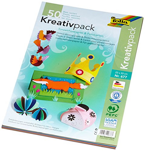 folia 677 - Kreativpack Tonpapier / Fotokarton, ca. 23 x 33 cm, 50 Blatt, farbig sortiert - die ideale Grundlage für vielfältige Bastelideen folia 677 - Kreativpack Tonpapier / Fotokarton, ca. 23 x 33 cm, 50 Blatt, farbig sortiert - die ideale Grundlage für vielfältige Bastelideen von folia