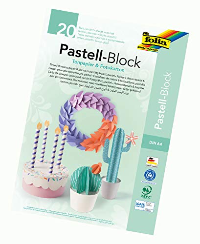 folia 678 - Pastell Block mit je 10 Blatt Tonpapier und Fotokarton, DIN A4, farbig sortiert - die ideale Grundlage für vielfältige Bastelarbeiten von folia