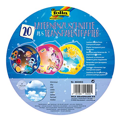 folia 682003 - Laternenzuschnitte Himmel, aus Transparentpapier 115g/m² für Rundlaternenrohlinge, Ø 16,8 cm, 20 Stück, zum Basteln von individuellen Laternen folia 682003 - Laternenzuschnitte Himmel, aus Transparentpapier 115g/m² für Rundlaternenrohlinge, Ø 16,8 cm, 20 Stück, zum Basteln von individuellen Laternen von folia