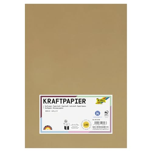 folia 691/4/98 - Kraftpapier natur, 120 g/m², DIN A4, 100 Blatt, zum individuellen Basteln und Gestalten von Grußkarten, Einladungen, Tischkarten, uvm. von folia