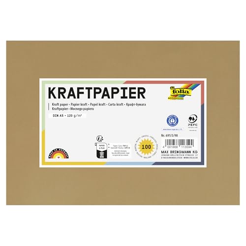 folia 691/5/98 - Kraftpapier natur, 120g/m², DIN A5, 100 Blatt, zum individuellen Basteln und Gestalten von Grußkarten, Einladungen, Tischkarten, uvm. von folia