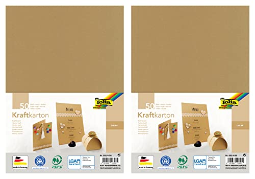 folia 692/4/98 - Kraftkarton Natur, 230 g/m², DIN A4, 50 Blatt, zum individuellen Basteln und Gestalten von Grußkarten, Einladungen, Tischkarten, (DIN A4-2 Packungen) von folia