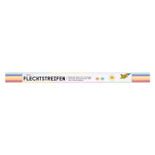 folia 70310 - Flechtstreifen PASTELL aus Papier, 200 Stück in 10 verschiedenen Pastelltönen, 50 x 1 cm, Papierstreifen zum Flechten und Falten von folia