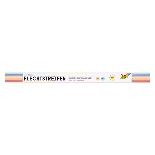 folia 70315 - Flechtstreifen PASTELL aus Papier, 200 Stück in 10 verschiedenen Pastelltönen, 50 x 1,5 cm, Papierstreifen zum Flechten und Falten von folia