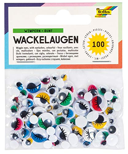 folia 7510 - Wackelaugen mit Wimpern und beweglicher Pupille, 100 Stück, bunt, sortiert - ideal zum Gestalten von Tieren und anderen Figuren folia 7510 - Wackelaugen mit Wimpern und beweglicher Pupille, 100 Stück, bunt, sortiert - ideal zum Gestalten von Tieren und anderen Figuren von folia